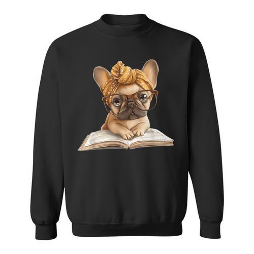 Cute Bulldog Reading Dog Book Lover Animal Graphic French Sweatshirt - Bookorys DE