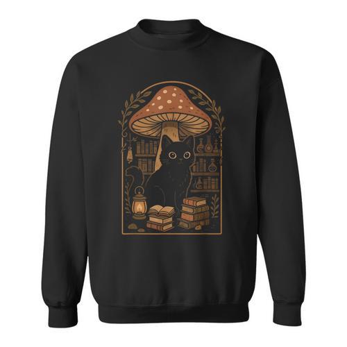 Cute Cat Grunge Cottagecore Therian Clothing Book Lover Sweatshirt - Bookorys AU