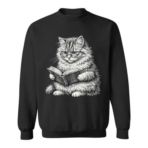 Cute Cat Reading Book Adorable Cats Books Lover Sweatshirt - Bookorys AU