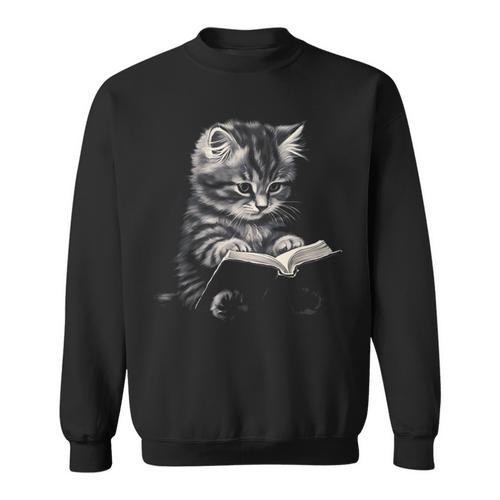 Cute Cat Reading Book Teacher Librarian Cat Lover Book Club Men Women Kids Sweatshirt - Bookorys UK