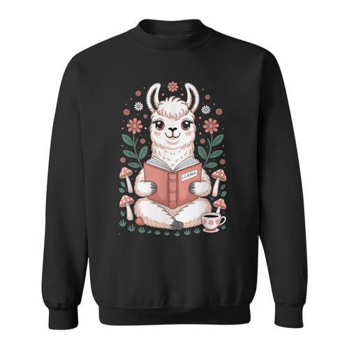 Cute Cottagecore Llama Reading Book Sweatshirt - Bookorys DE