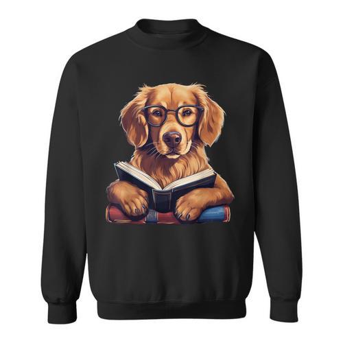 Cute Dog Golden Retriever Reading Book Sweatshirt - Bookorys CA
