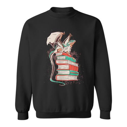 Cute Dragon Reading Cat Books Dragon Sweatshirt - Bookorys