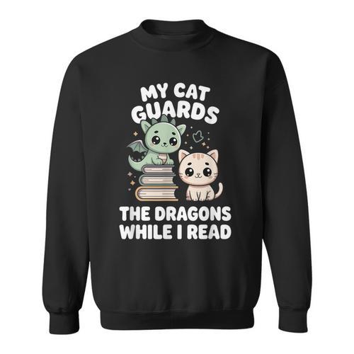 Cute Fantasy Book Reader Apparel Cat Dragon Bookish Magic Sweatshirt - Bookorys