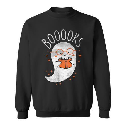 Cute Ghost Book Reading Halloween Teacher Top Sweatshirt - Bookorys CA