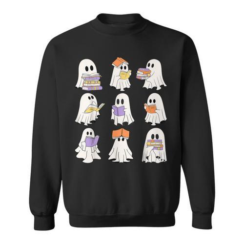 Cute Ghost Reading Books Teacher Halloween Reading Men Women Kids Sweatshirt - Bookorys