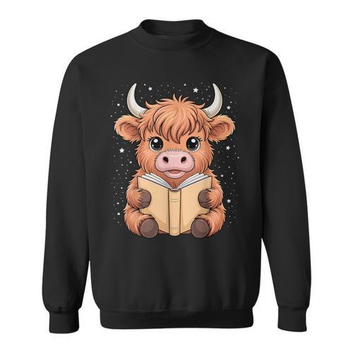 Cute Highland Cow Reading Book Sweatshirt - Bookorys