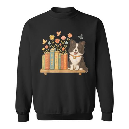 Cute Kawaii Border Collie Dog Books Flowers Sweatshirt - Bookorys AU