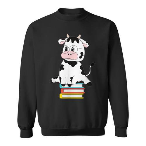 Cute Kawaii Cow Book Reading Bookworm Boys Girls Kids Sweatshirt - Bookorys