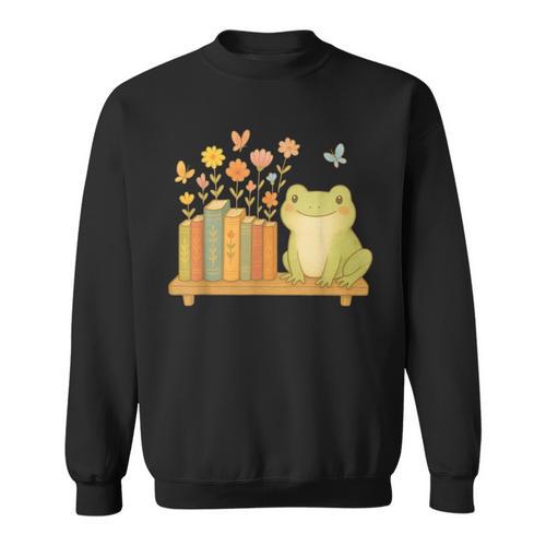 Cute Kawaii Frog Books Flowers Sweatshirt - Bookorys CA