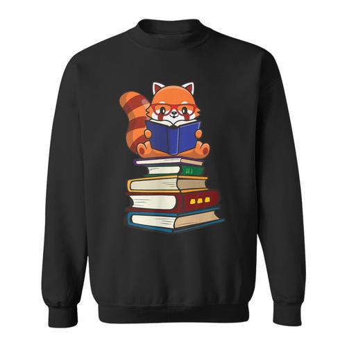 Cute Kawaii Kids Reading Books Glasses Red Panda Lover Sweatshirt - Bookorys DE