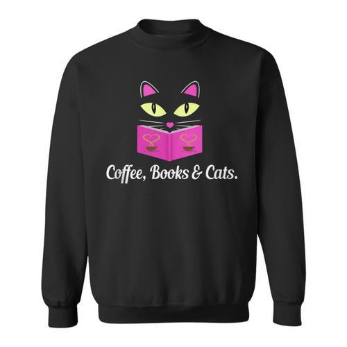 Cute Kitty Face Coffee Books & Cats Sweatshirt - Bookorys