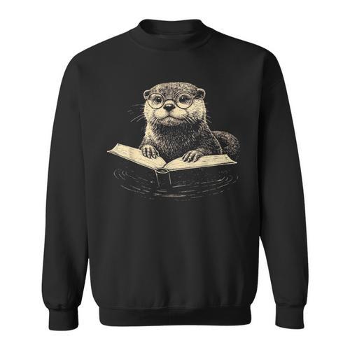 Cute Otter Wearing Glasses Reading Book Librarian Teacher Sweatshirt - Bookorys DE