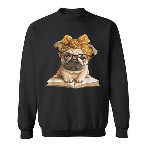 Cute Pug Reading Dog Book Lover Animal Graphic Baby Portrait Sweatshirt - Bookorys DE