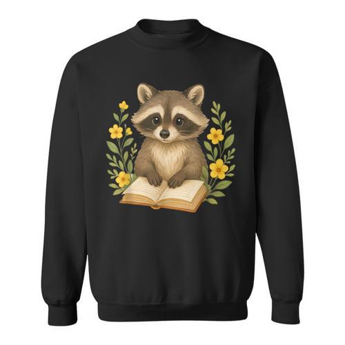 Cute Raccoon Reading Book Flowers Floral Sweatshirt - Bookorys UK
