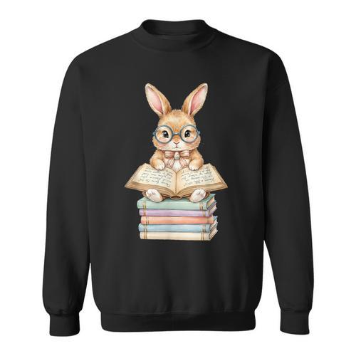 Cute Reading Bunny Easter Books Reader Teacher Girls Women Sweatshirt - Bookorys DE