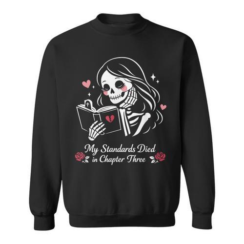Dark Romance Pajama Skeleton Costume Woman Book Reading Sweatshirt - Bookorys