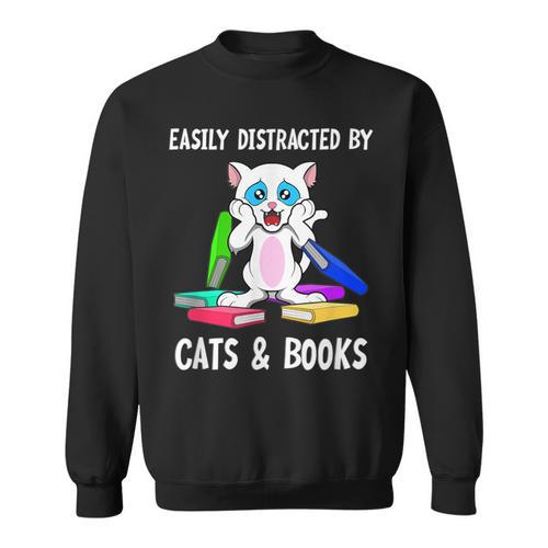 Distracted By Cats Coffee And Books Sweatshirt - Bookorys AU