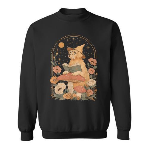 Dog Mushroom Cottagecore Golden Retriever Reading Book Sweatshirt - Bookorys UK
