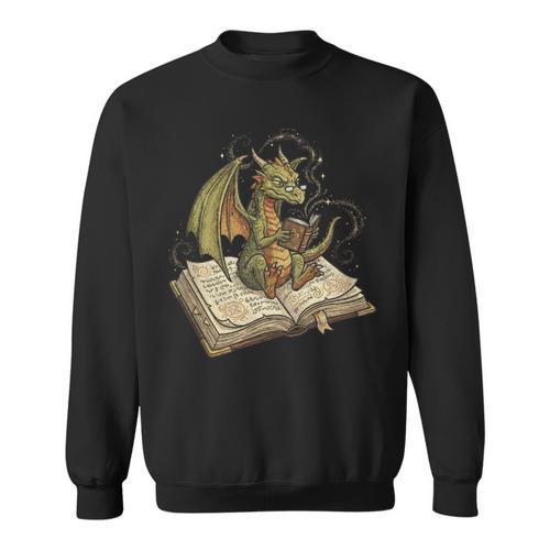 Dragon Bookworm Reading Fantasy Book Graphic Art Sweatshirt - Bookorys AU