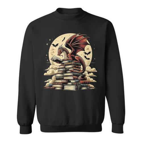 Dragon Reading a Book Dragons And Books Lover Bookworm Sweatshirt - Bookorys UK