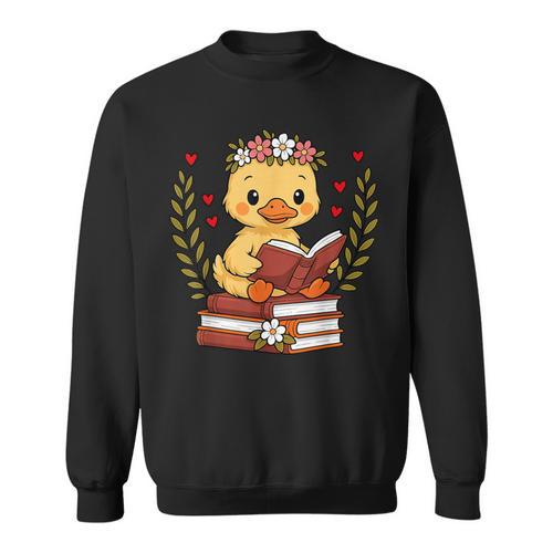 Duck Reading Book Graphic Duck With Book Floral Sweatshirt - Bookorys CA