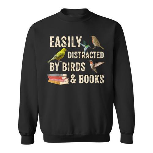 Easily Distracted By Birds & Books Vintage Birder Sweatshirt - Bookorys