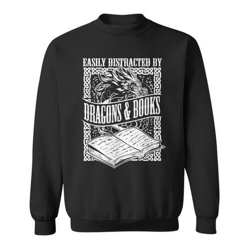 Easily Distracted By Dragons & Books Artwork Sweatshirt - Bookorys AU