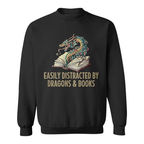 Easily Distracted By Dragons & Books Vintage Style Sweatshirt - Bookorys AU