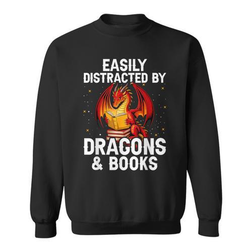 Easily Distracted By Dragons And Books Reading Sweatshirt - Bookorys AU