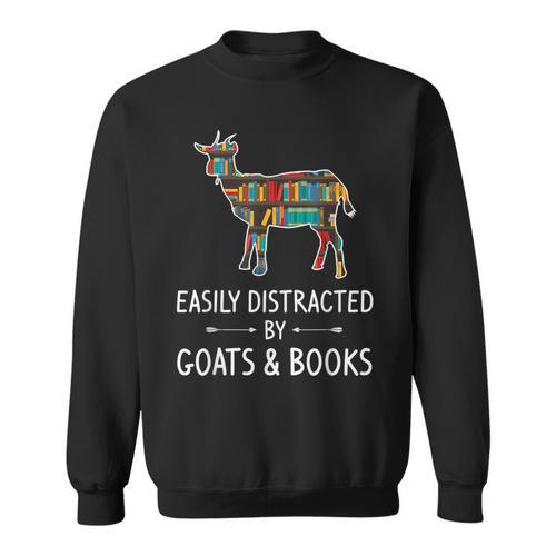 Easily Distracted By Goats & Books Lover Sheep Kid Sweatshirt - Bookorys CA
