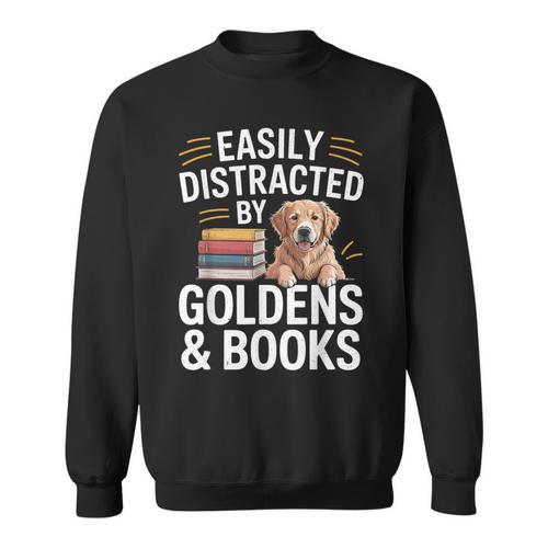 Easily Distracted By Goldens & Books Golden Retriever Dog Sweatshirt - Bookorys UK