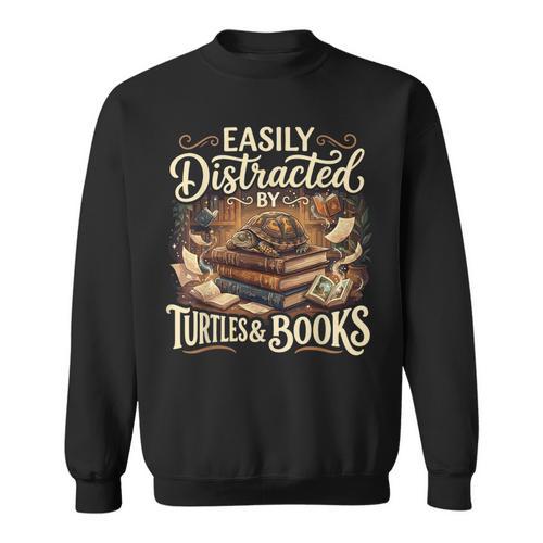 Easily Distracted By Turtles And Books Sweatshirt - Bookorys UK