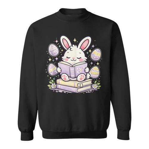 Easter Bunny Reading Book Cute Pastel Eggs Sweatshirt - Bookorys DE