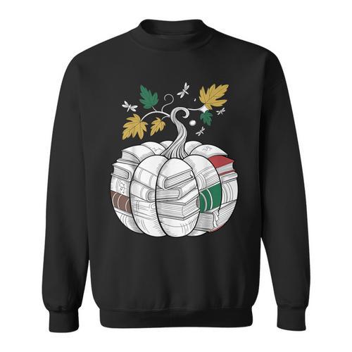 Fall Bookshelf Pumpkin Autumn Reading Sweatshirt - Bookorys CA