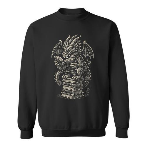 Fantasy Dragon Reading Books Librarian Literature Sweatshirt - Bookorys AU