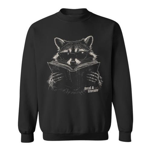 Feral But Literate Raccoon Reading Book Library Animal Meme Sweatshirt - Bookorys AU