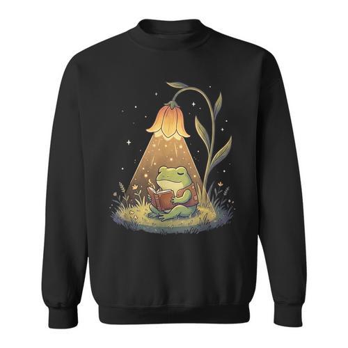Frog Reading Book Cottagecore Frog Books Women Girls Sweatshirt - Bookorys