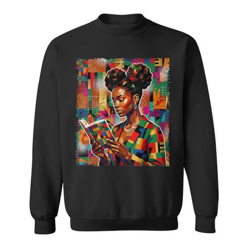 Geometric History Educated Women Reading Book Melanin Sweatshirt - Bookorys