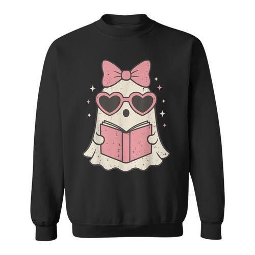 Ghost Reading Book Halloween Cat Lover Sweatshirt - Bookorys AU