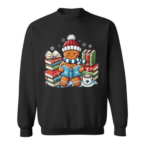 Gingerbread Reading Book Lovers Christmas Bookworm Librarian Sweatshirt - Bookorys CA