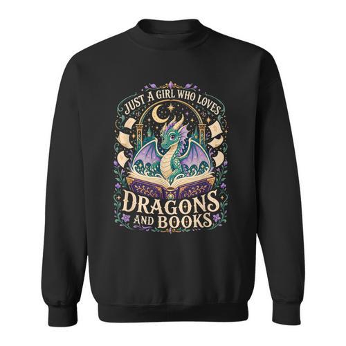 Girl Who Loves Dragons And Books Fantasy Book Reader Sweatshirt - Bookorys