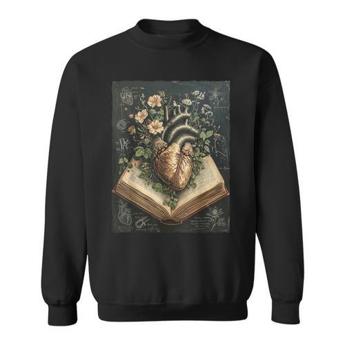 Gothic Dark Academia Botanical Anatomical Heart Vintage Book Sweatshirt - Bookorys