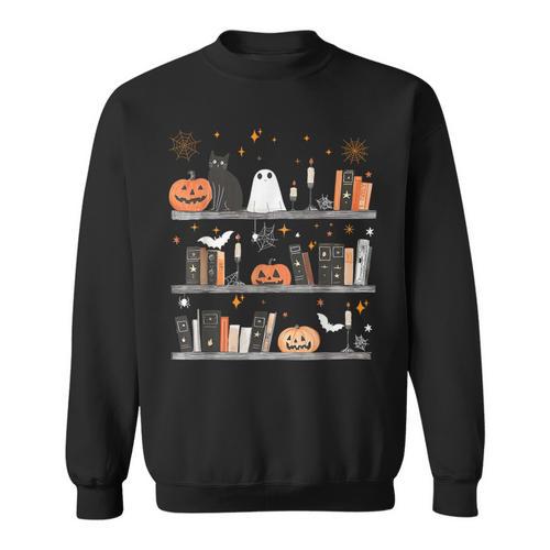 Halloween Library Ghost Books Teacher Spooky Trick Or Teach Sweatshirt - Bookorys UK