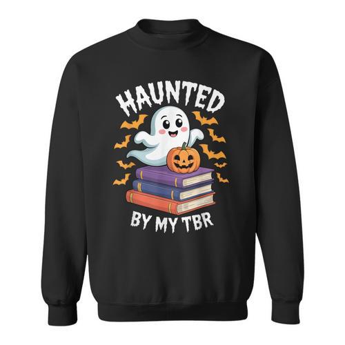 Haunted By My TBR Cute Ghost Reading Books Pumpkin Bookworms Sweatshirt - Bookorys