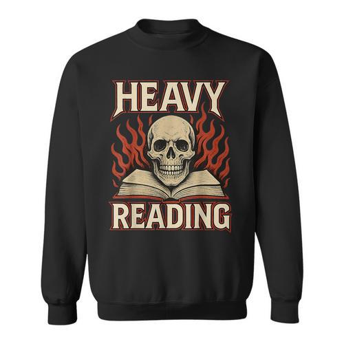 Heavy Reading Book Lover Skeleton Ironic Graphic Sweatshirt - Bookorys DE