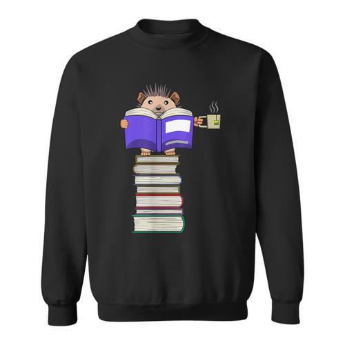 Hedgehog Reading Books And Drinking Tea Sweatshirt - Bookorys DE