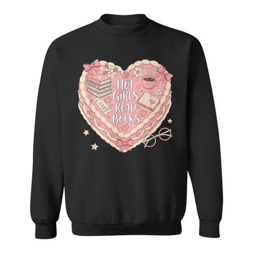 Hot Girls Read Books Cute Heart Graphic Sweatshirt - Bookorys UK