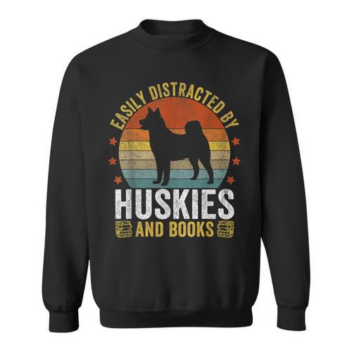 Huskies And Books Husky Mom Husky Dad Retro Vintage Reading Sweatshirt - Bookorys CA