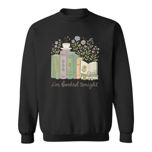 I'm Booked Tonight Cozy Floral Book Lover Graphic Sweatshirt - Bookorys
